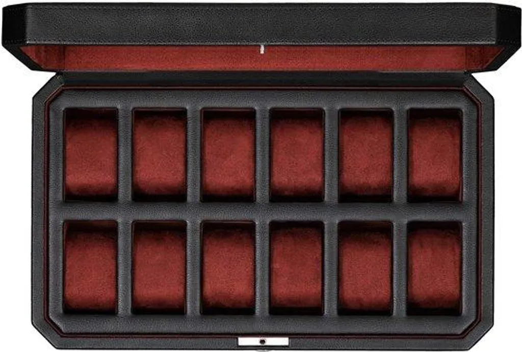 Coffret montres anti-poussière 12 compartiments cuir noir vitre nette