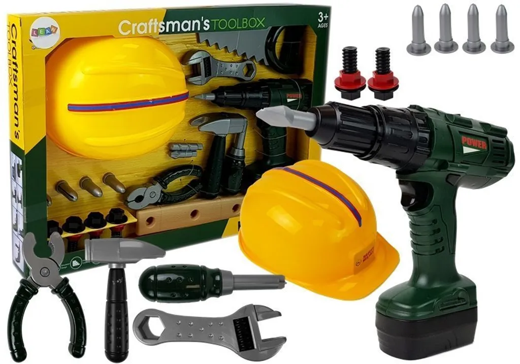 Panoplie de bricolage Perceuse sans fil, Marteau et Casque de sécurité