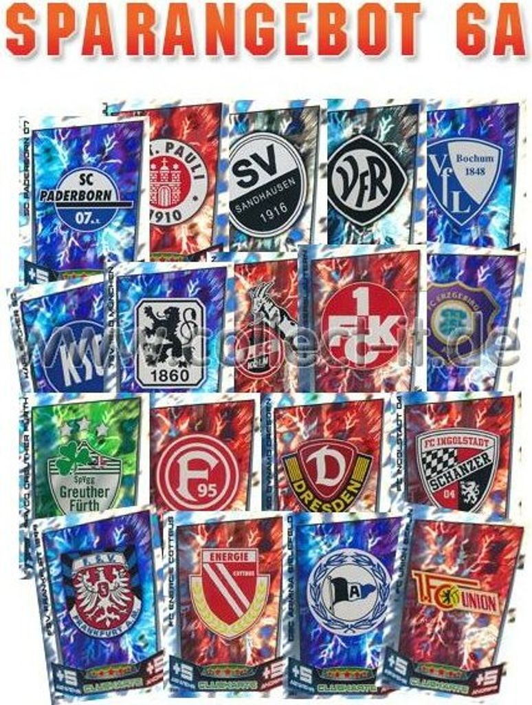 Match Attax - Spar 6A - Alle 18 Vereinswappen (2. Bundesliga) - Saison 13/14 - Saison 13/14