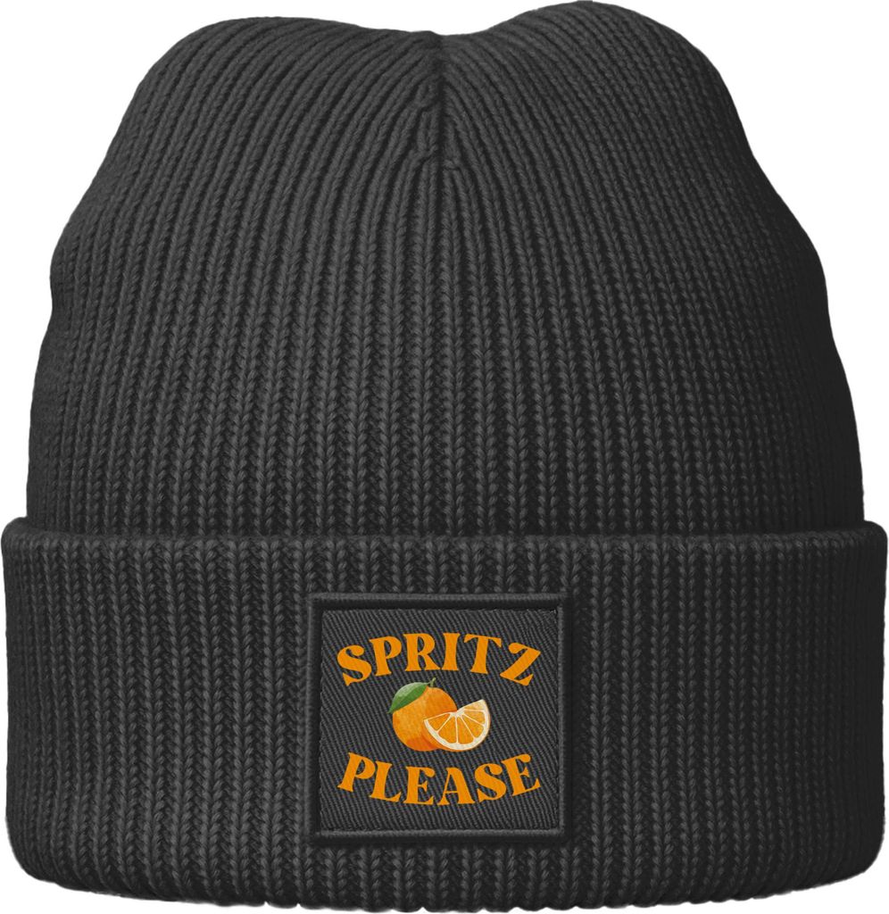 Damen Beanie Patch Spritz Please Aufdruck Print Fun Lifestyle Afterwork Coctail Apero Wintermütze Strickmütze Neverless