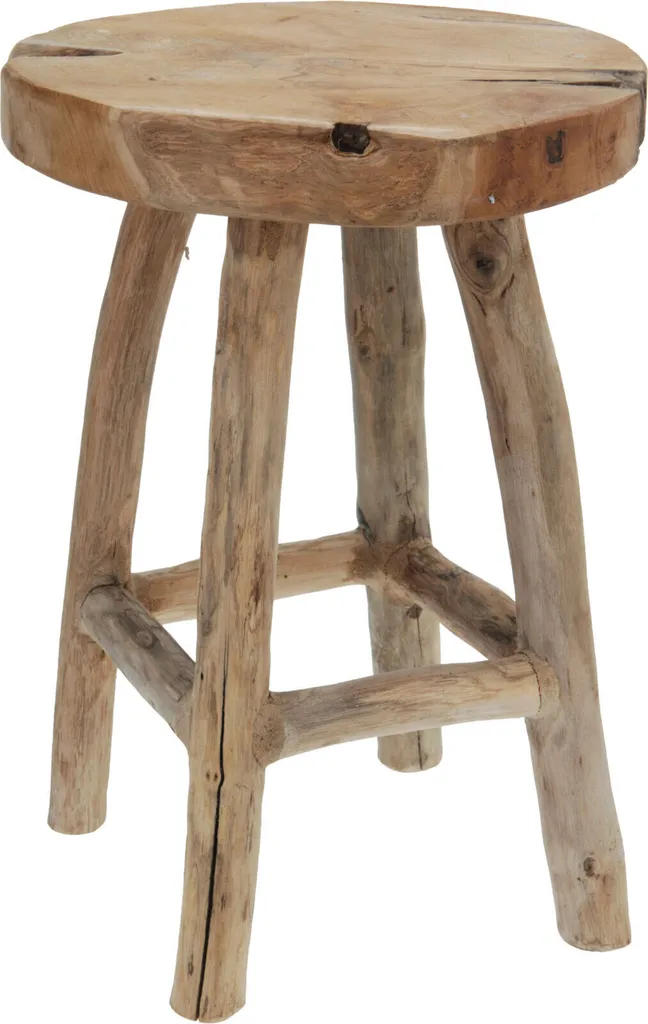 Sgabello in teak da 42 cm con 4 gambe - fatto a mano