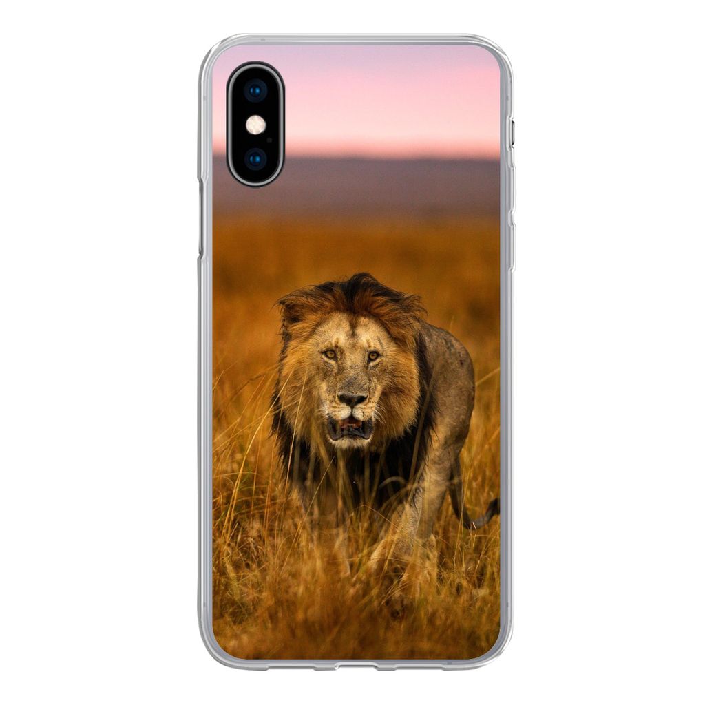 MuchoWow Handyhülle Schutzhülle Hülle für iPhone X Löwe - Savanne - Gras Silikon Softcase Handy Hülle - Handyhülle