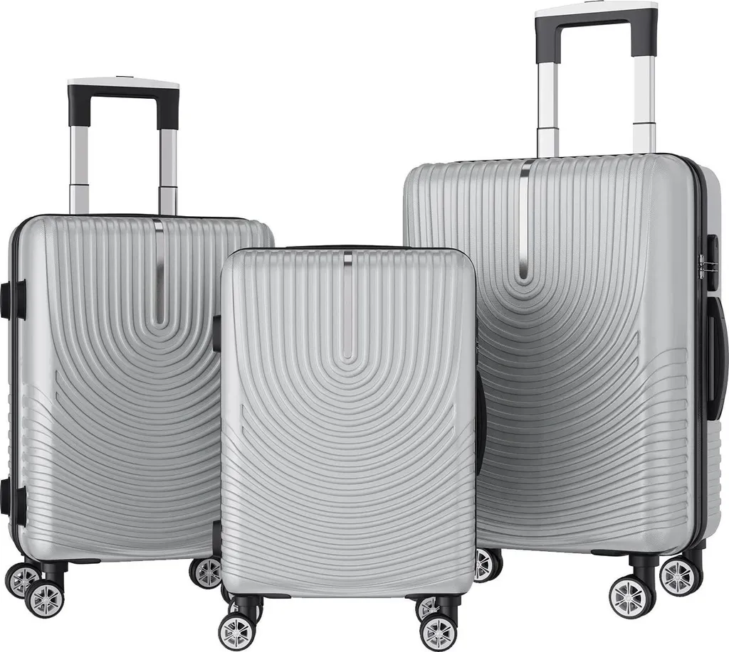Valise en ABS Argent avec Serrure Intégrée - Lot de 3 Bagages Rigides