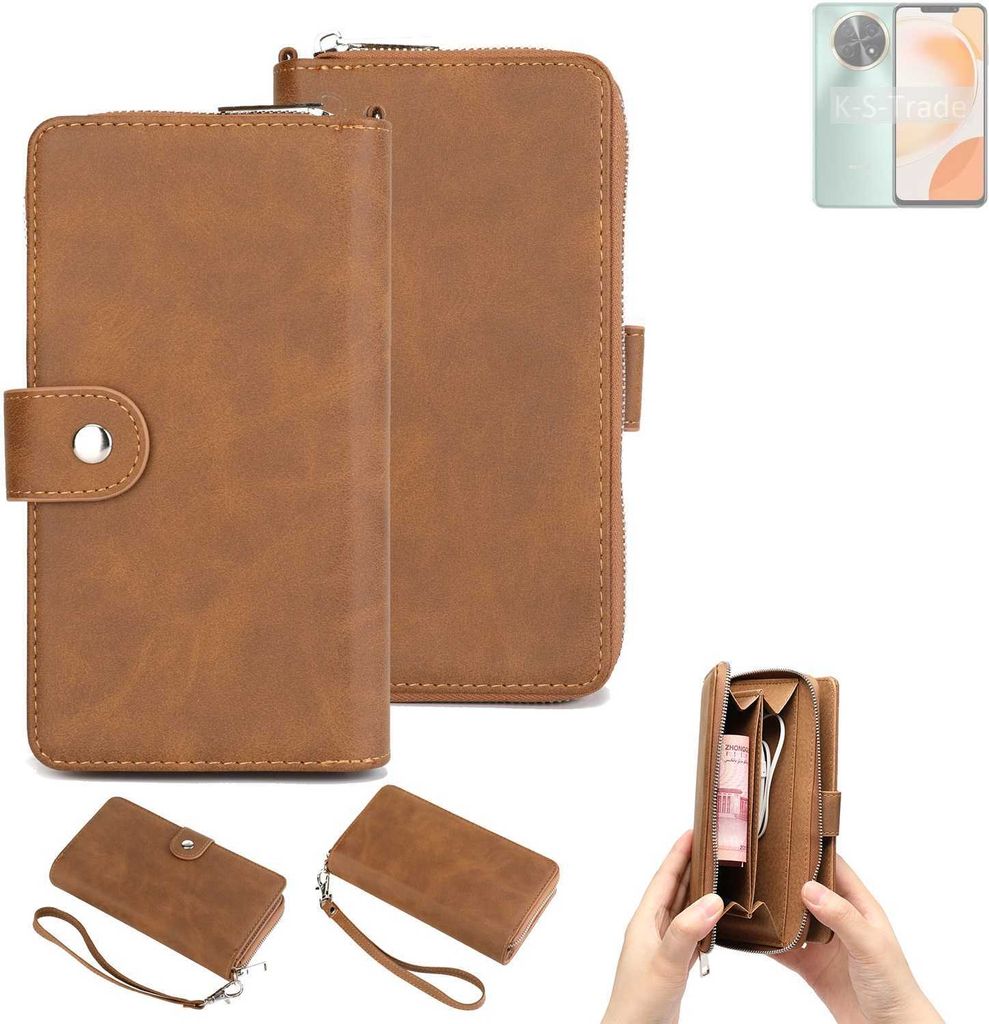 K-S-Trade Handyhülle Schutzhülle kompatibel mit Huawei Enjoy 60X & Portemonnee Tasche Handytasche Case Etui Geldbörse Wallet braun (1x)