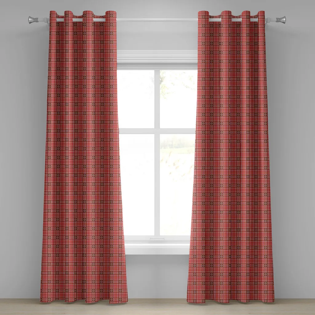 Set Tende 2 Pannelli ABAKUHAUS Arancione Corallo Motivo Quadri