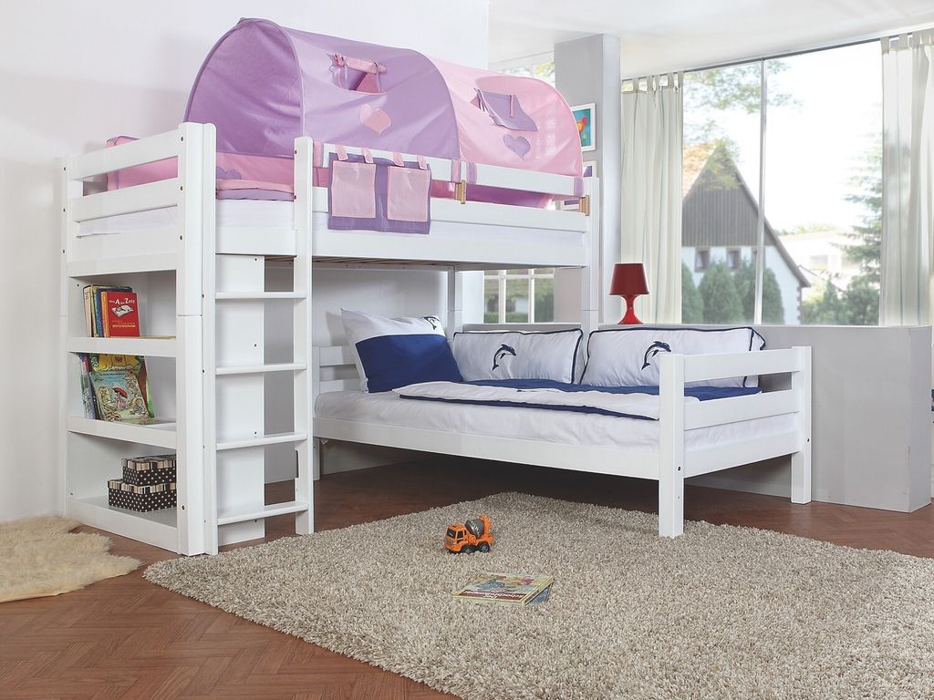 Etagen- bzw. 2. Einzelbetten Beni Buche massiv Weiß lackiert 90x200 cm