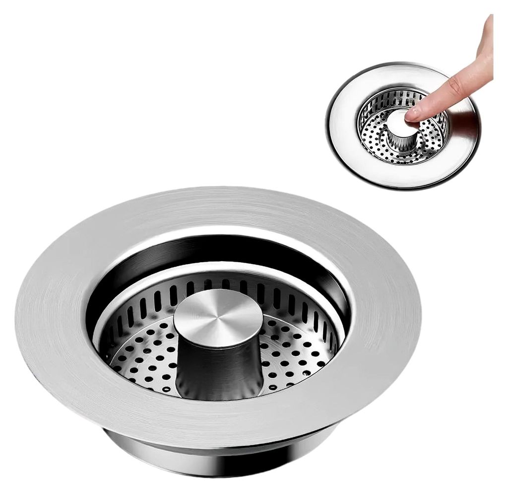 Abflusssieb für Küchenspülen aus Edelstahl, 3-in-1-Funktion zum Filtern von Essensresten