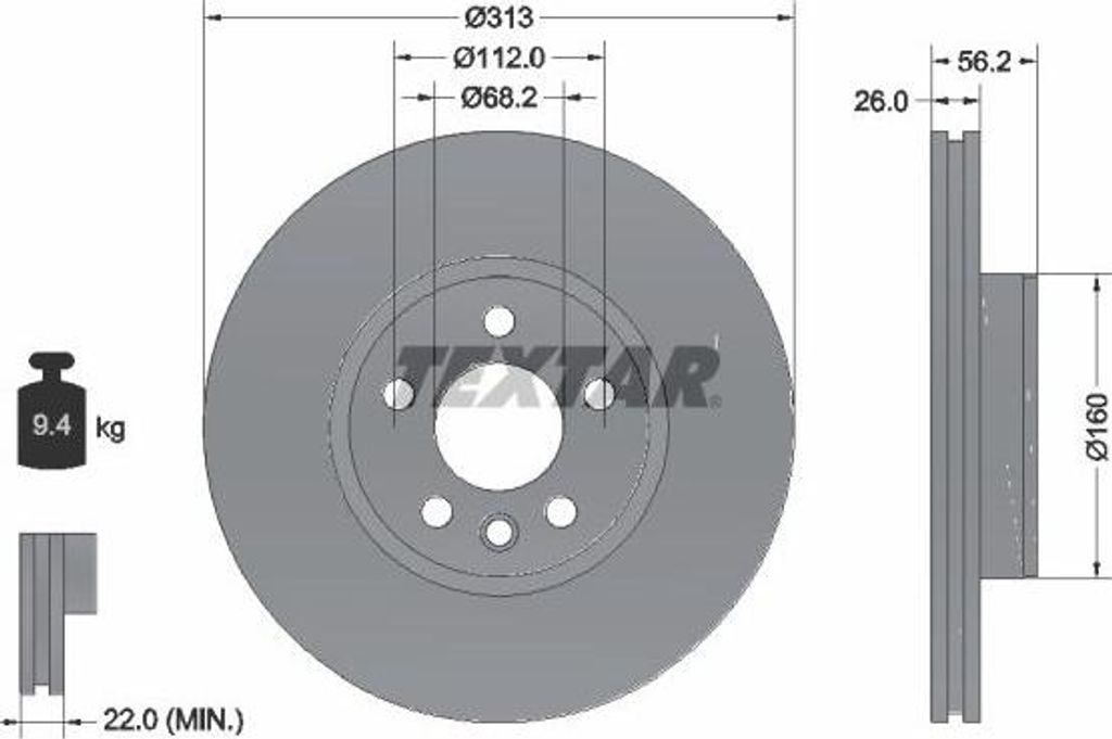 TEXTAR 92109905 Bremsscheibe OE 7M3615301 kompatibel mit Transporter IV, Sharan, California T4, Alhambra, Galaxy
