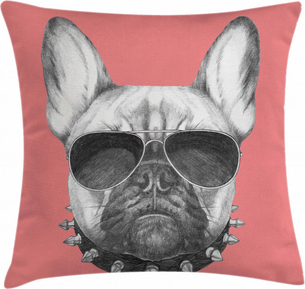 ABAKUHAUS Bulldogge Kissenbezug, Hundeskizze Sonnenbrillen, Kissenhülle mit Reißverschluss Waschbar Farbfest Beidseitiger Druck, 60 x 60 cm, Schw...