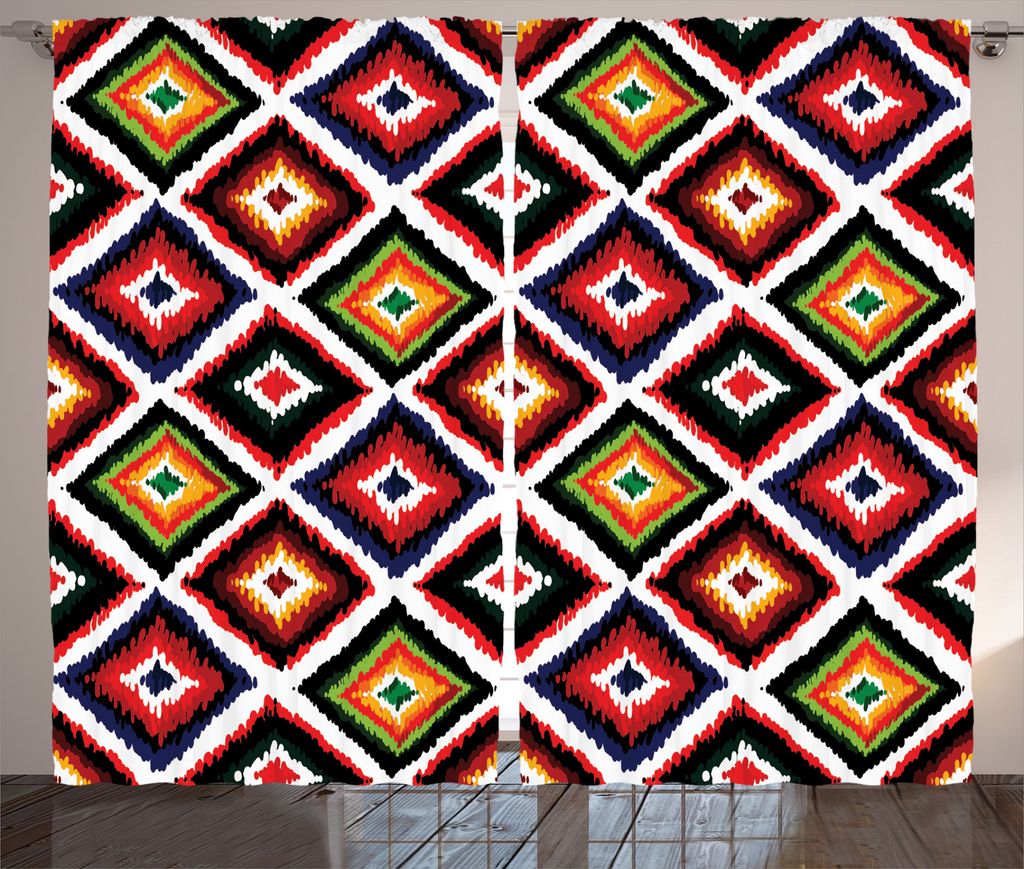 ABAKUHAUS Ikat Rustikaler Vorhang, Weinlese-ethnische Volksgrenze, Wohnzimmer Universalband Gardinen mit Schlaufen und Haken, 280 x 225 cm, Multi