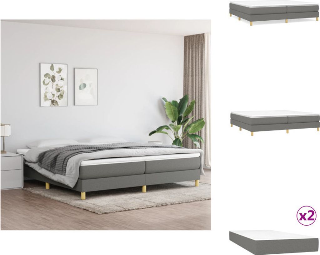 vidaXL Boxspringbett mit Matratze Dunkelgrau 200x200 cm Stoff - Betten & Bettgestelle
