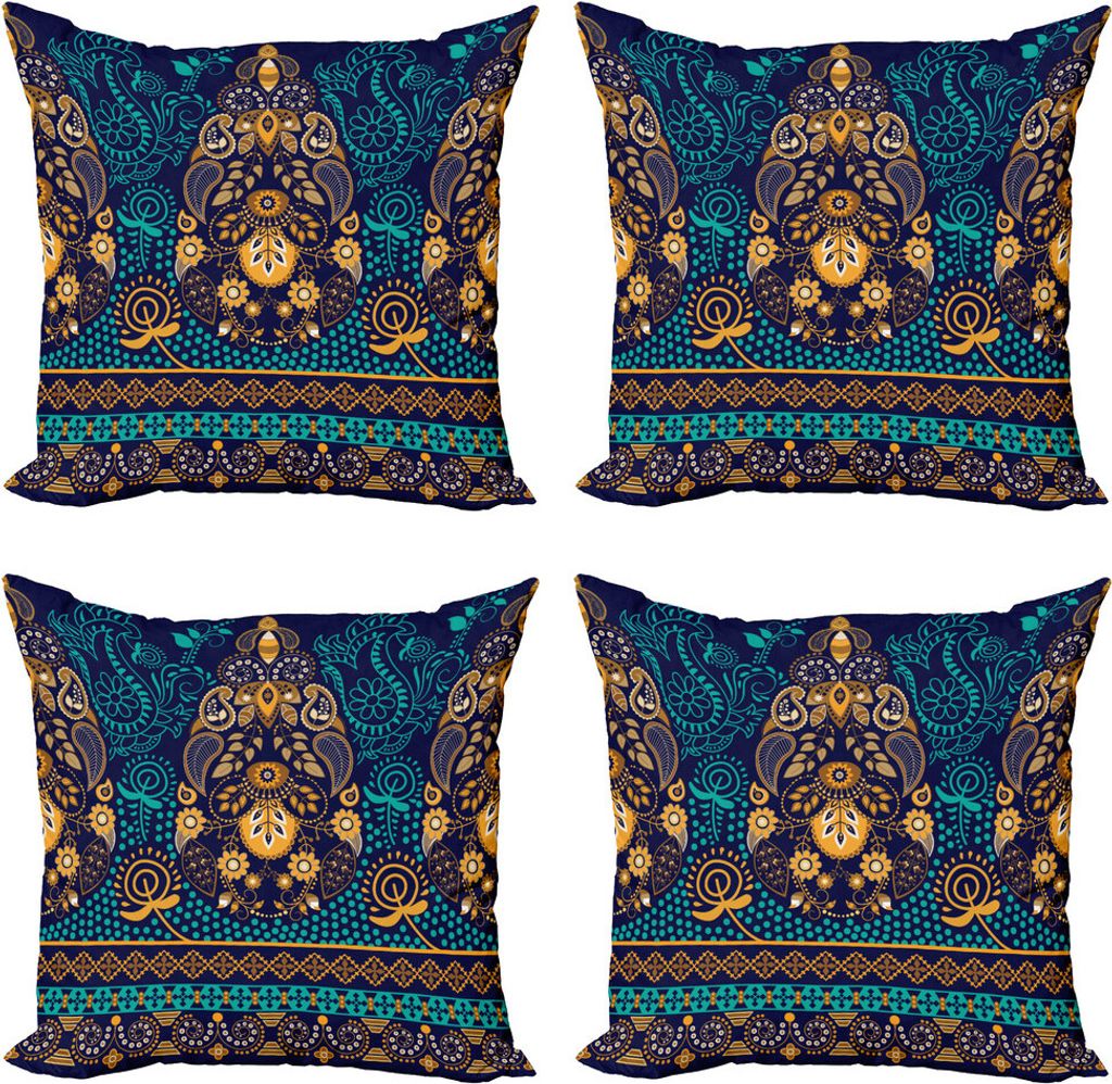 ABAKUHAUS Paisley Kissenbezug Set (4 Stück), Blumen und Dot, Moderner Doppelseitiger Digitaldruck, 45 cm x 45 cm, Blue Earth Gelb