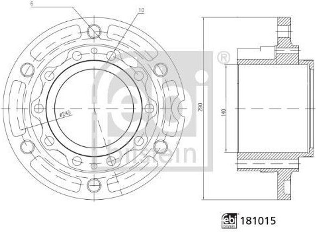 FEBI BILSTEIN 181015 Radnabe Hinten für MAN FOC Ø245mm Lochkreis