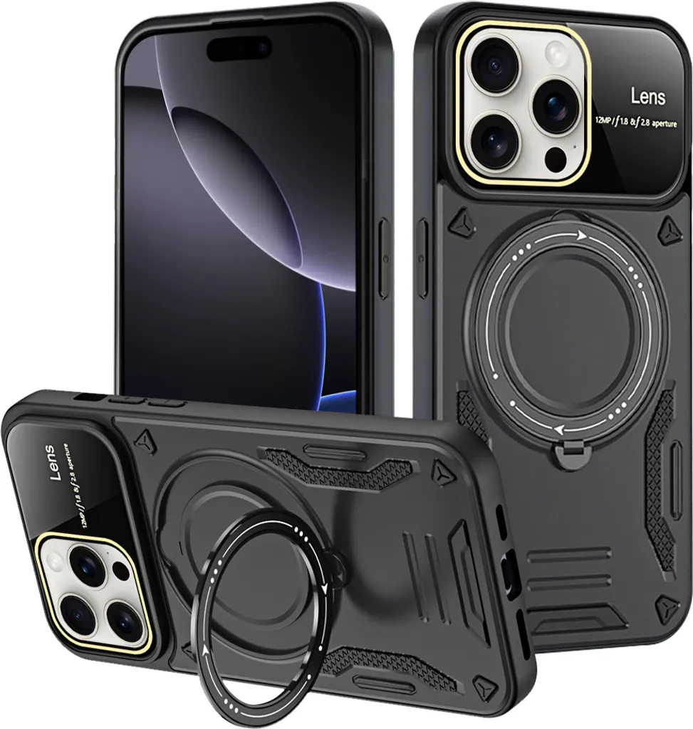 Cover Rugged iPhone 16 Pro Max MagSafe Ring Holder Stand Nero