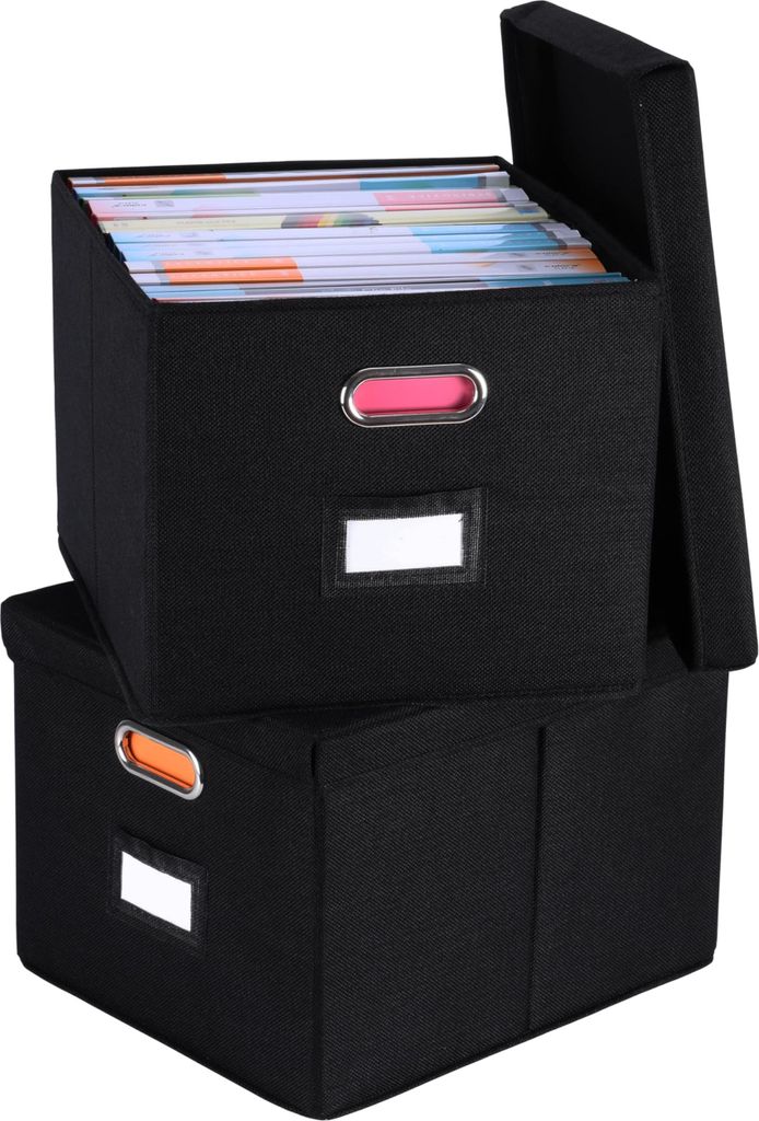 Belle Vous Aufbewahrungsbox mit Deckel Stoff 2er Pack - Faltbare Aufbewahrungsbox groß - Aufbewahrungskiste - Stapelbarer Organizer für Aktenordn...