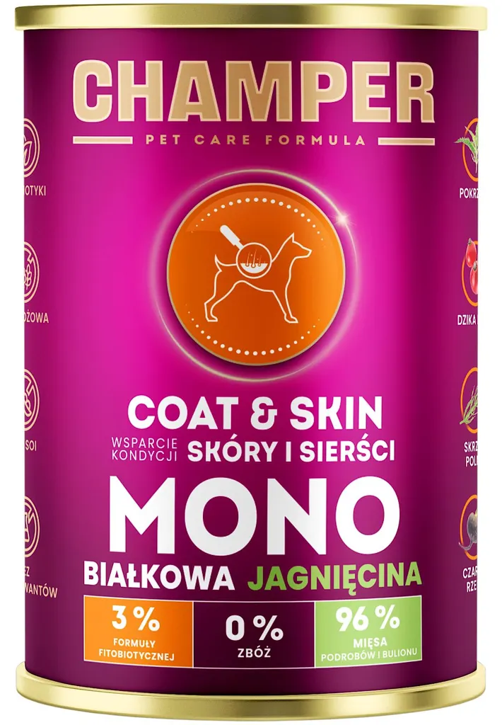 Champer Skin and Fur Agneau : Alimentation chien sans céréales 6x400g