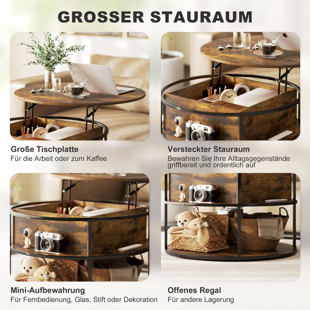 Table basse HOMCOM marron réglable en hauteur avec tablette relevable - 5