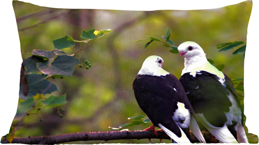MuchoWow Zierkissen Sofakissen Wohnzimmer Dekokissen 50x30 cm Vögel - Zweig - Blätter - Wohnzimmerdekoration - Polster mit Photo