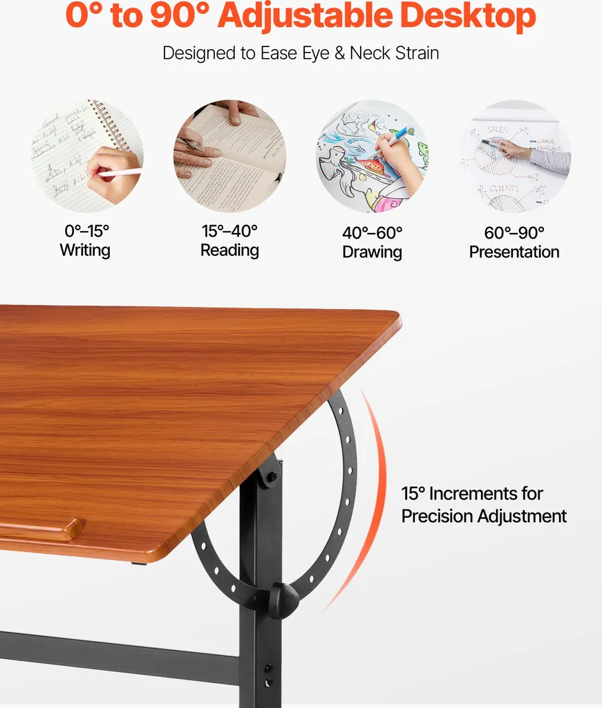 Table de Travail Multifonction avec Inclinaison 0-90° et Structure Stable