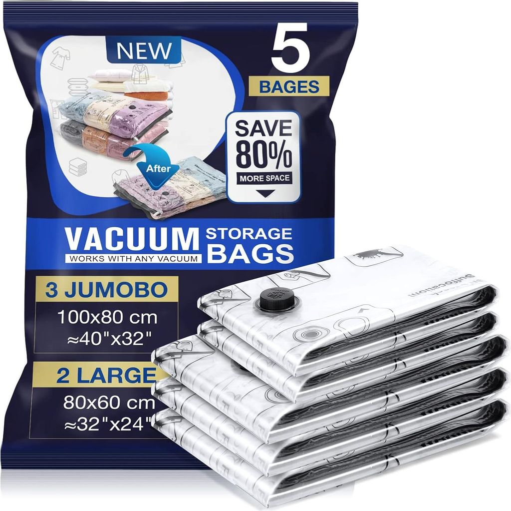 Vakuumbeutel fš¹r Bettdecken 5 Stš¹ck 3 Jumbo 100x80cm 2 Gro? 80x60cm šC Vakuumbeutel fš¹r Kleidung, Wiederverwendbar als Solche Aufbewahrun...