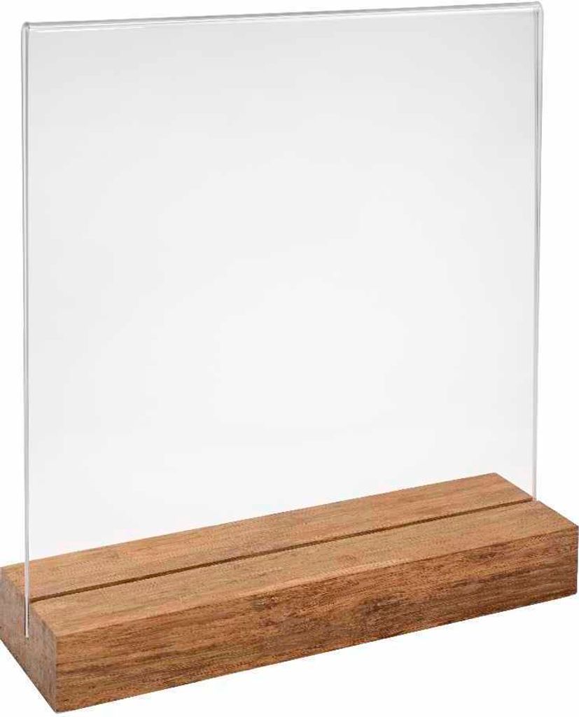 Doppelseitiger Tischkartenhalter 210x210mm mit Fuß aus dunklem Bambus / Werbeaufsteller / Menükartenhalter / Bildhalter / Tischaufsteller / Holz ...