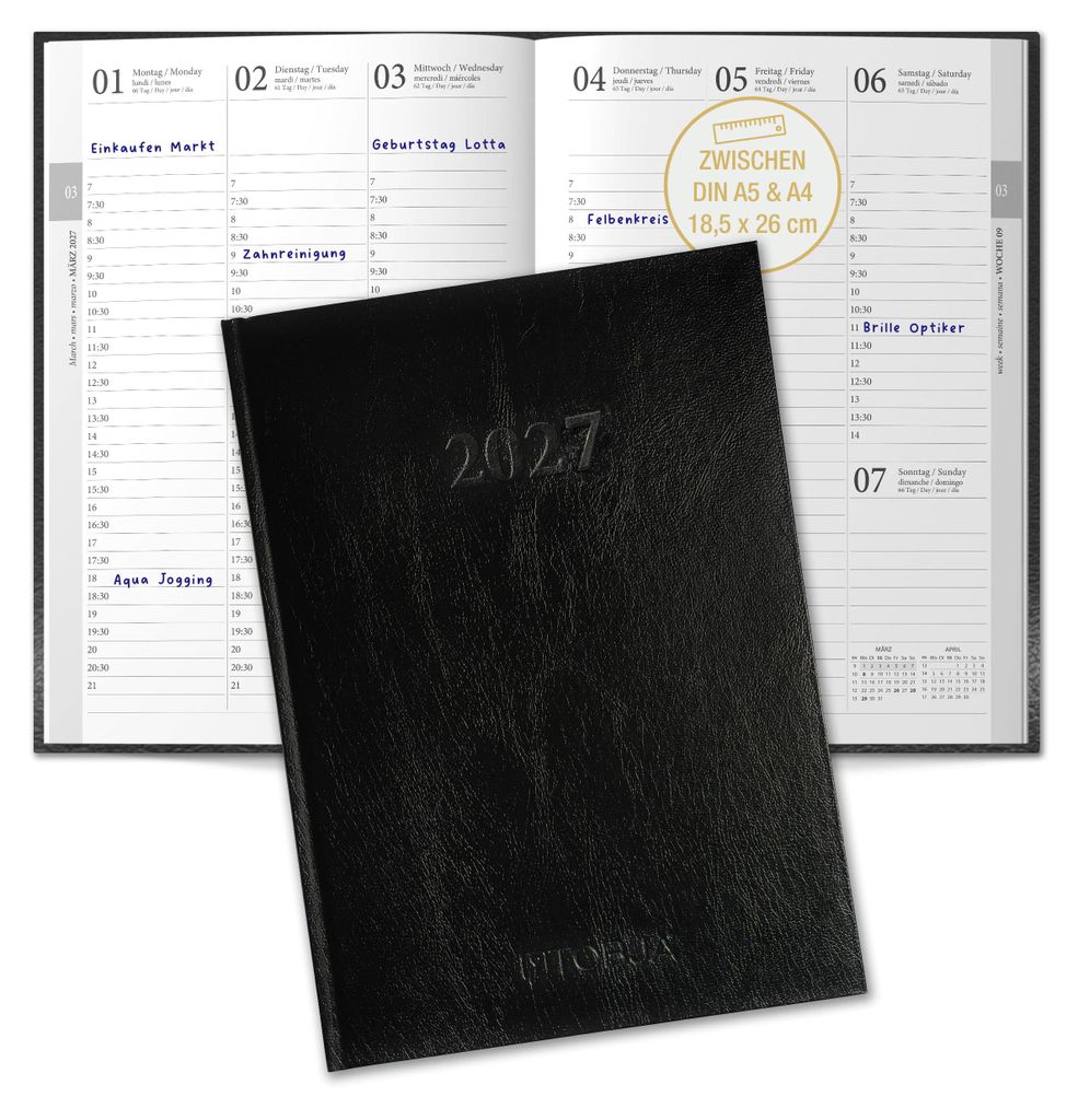 Buchkalender 2027 Wochenplaner schwarz Hardcover, Produktbild 