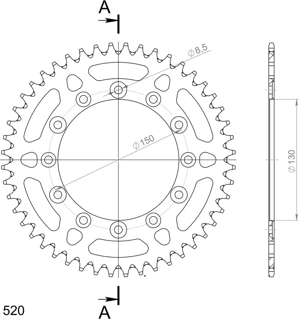 Couronne 48 Dents Pas 520 pour Améliorer l'Accélération Moto Sportive