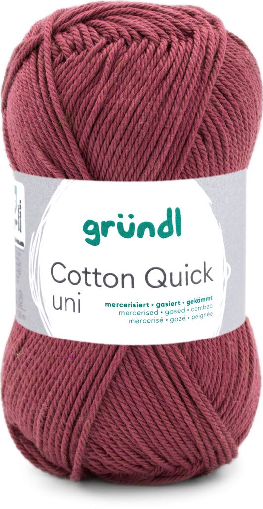 Gründl Baumwolle quick uni,50g.100%Baumwolle,mercerisiert,Häkel- u. Strickgarn,50g / 125 m,NS 3-4 155 bordeaux