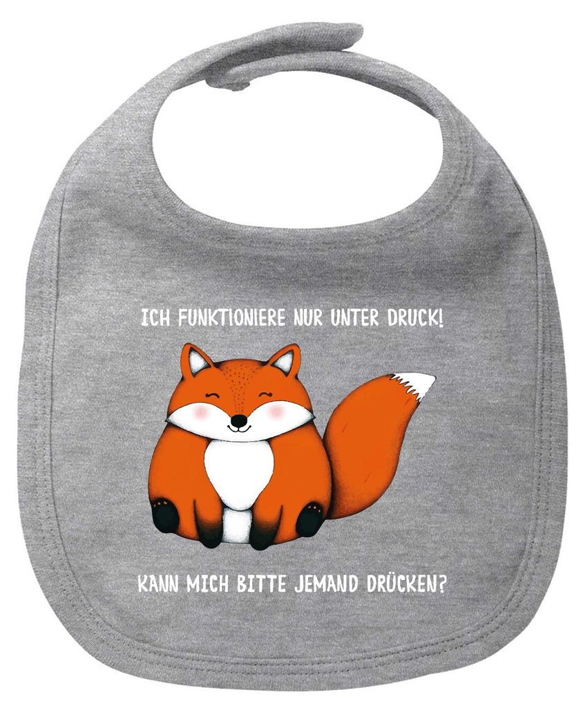 Huuraa Baby Lätzchen Drück mich Fuchs Heather Grey Klettverschluss Baumwolle Latz Geschenkidee