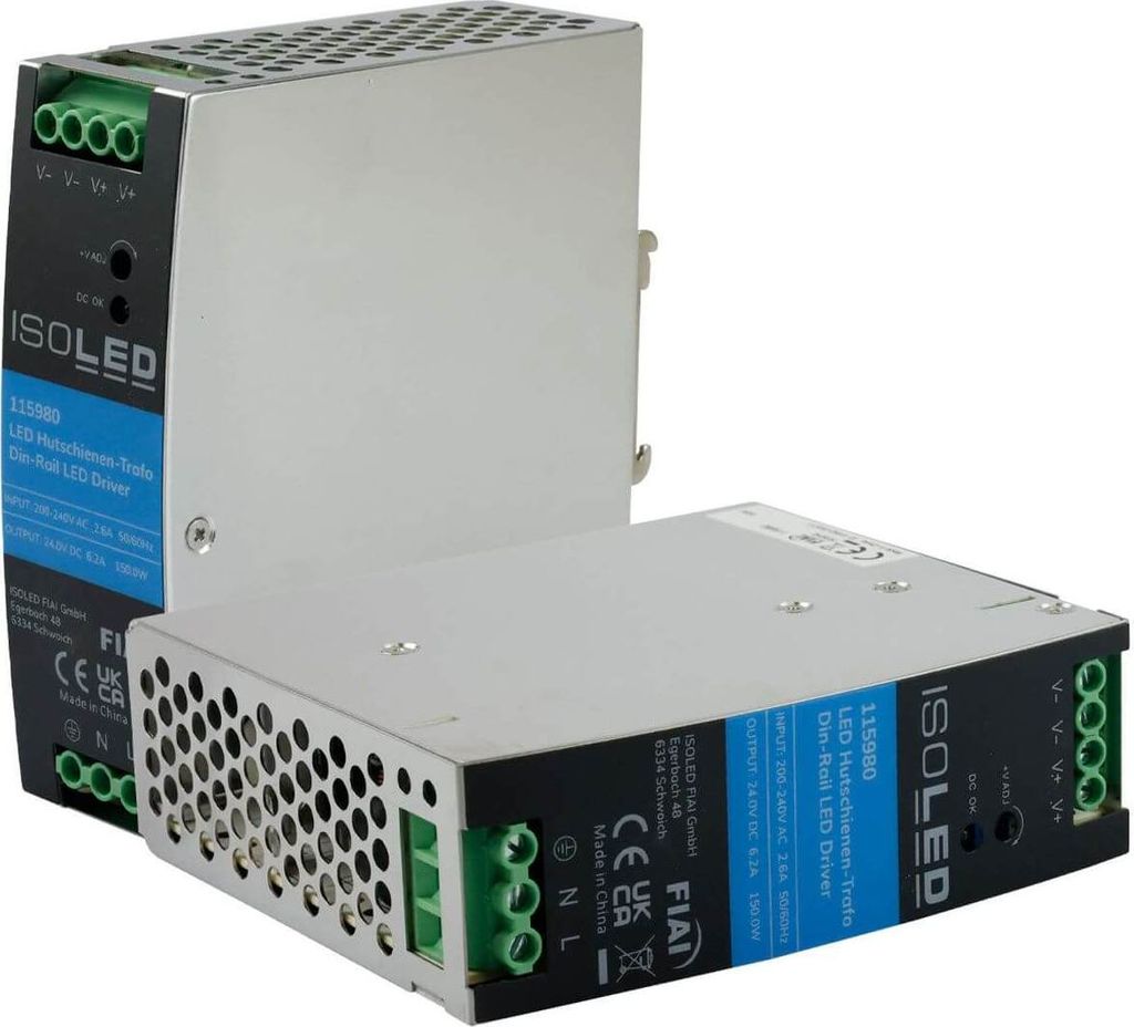 ISOLED 115980 LED Hutschienen-Trafo 24V, 2428V/DC, 0-150W