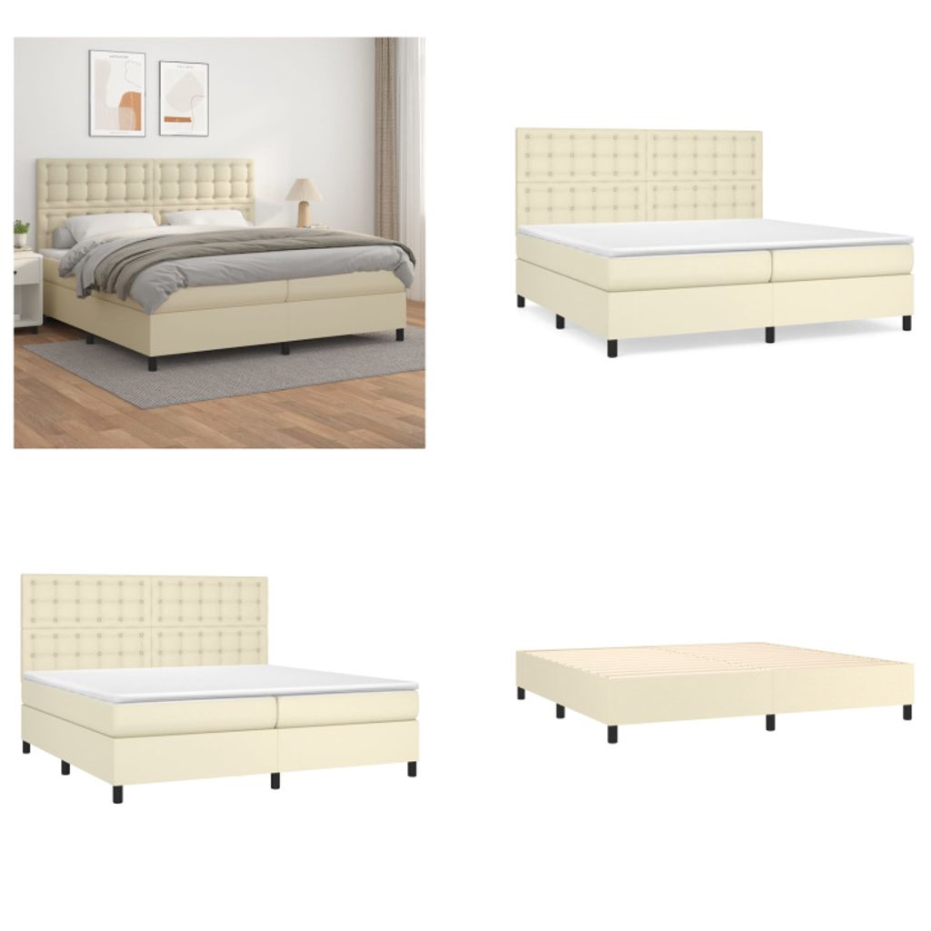 vidaXL Boxspringbett mit Matratze Creme 200x200 cm Kunstleder - Boxspringbett - Boxspringbetten - Bett - Schlafzimmermöbel