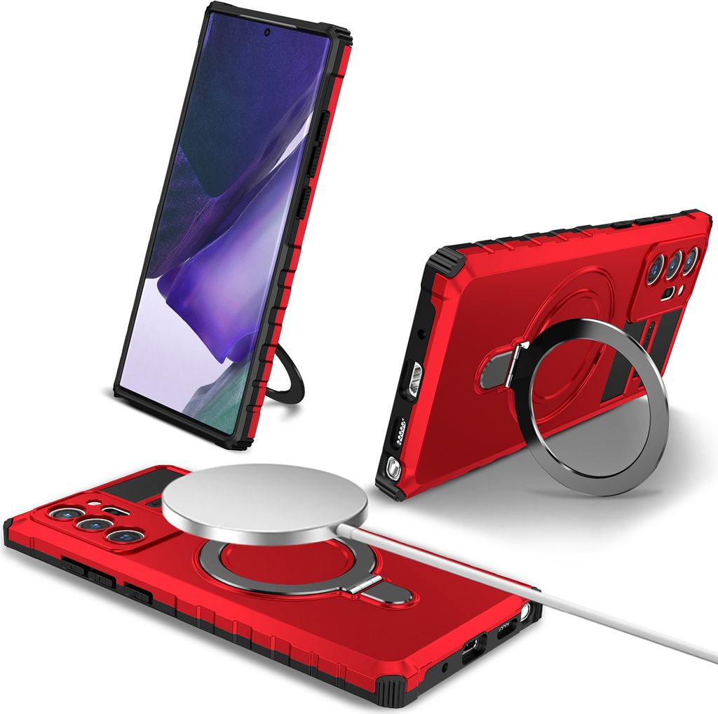 Für Samsung Galaxy Note 20 Ultra 5G Hülle Magsafe Magnetisch Ring Ständer Schutzhülle, Dual Layer Handyhülle Rot