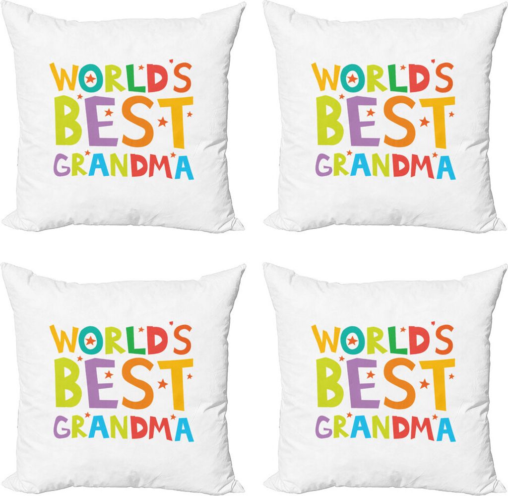 ABAKUHAUS Oma Kissenbezug Set (4 Stück), Cartoon-Stil-Beschriftung, Moderner Doppelseitiger Digitaldruck, 60 cm x 60 cm, Mehrfarbig