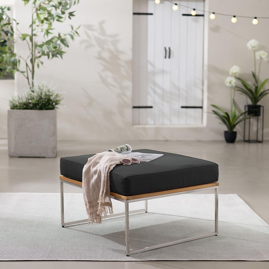 home24 Loungehocker - Webstoff / Teak Massiv Produktbild 