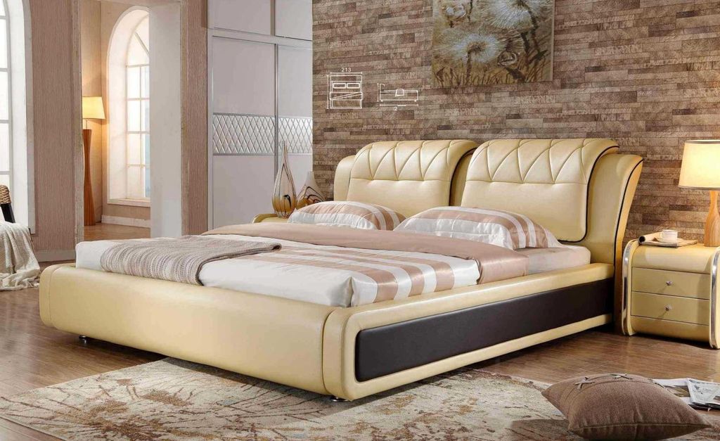Luxus Schlafzimmer Bett Polster Design Doppel Hotel Betten Lederbett 180x200cm