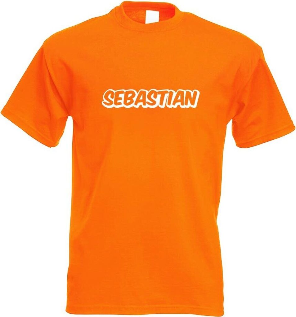 Kiwistar - T-Shirt - orange - Sebastian Vorname Jungen Motiv Bedruckt Funshirt Design Print - mit Motiv Bedruckt - Funshirt Design - Sport - Freize...