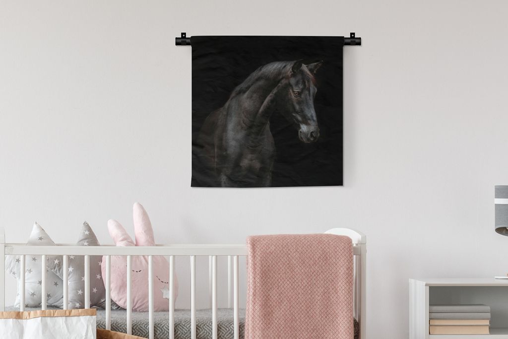 MuchoWow Wandteppich Wandbehang Pferd - Tier - Schwarz 60x60 cm Tapisserie Dekoration Wandtuch - Dekorationen - Wand Decke