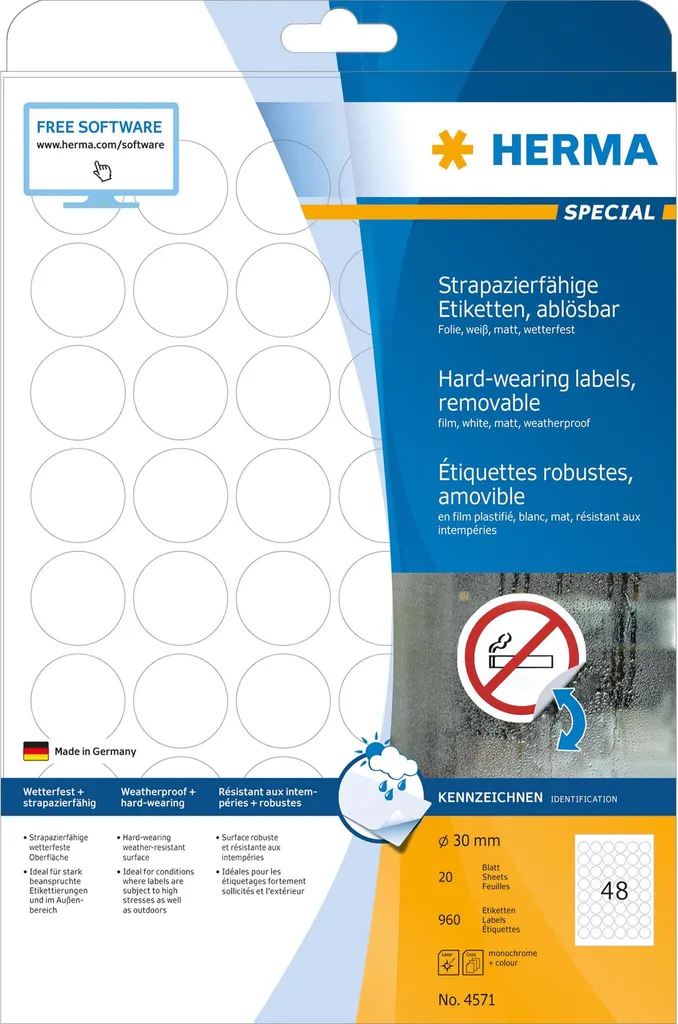 Herma SPECIAL Etichette in pellicola resistenti alle intemperie A4 Ø 30 mm bianche rimovibili