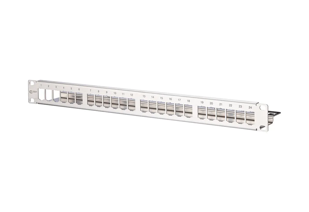 Panneau de brassage 24 ports 1U METZ CONNECT en acier inoxydable nu