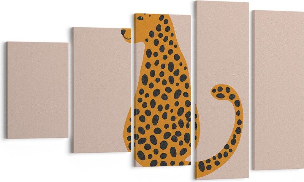 Bild auf Leinwand - Leinwandbild - 5 Teile - Panther Grafik Leopard - 100x60cm - Wand Bild - Wanddeko - Wandbilder - Leinwanddruck - Bilder - Wandd...