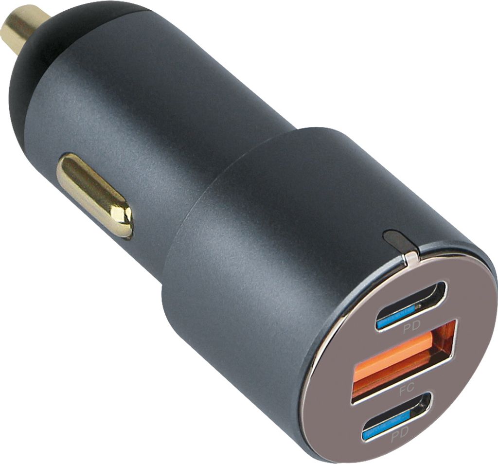 Fontastic Kfz-Ladeadapter Moc60, Tri-Port max. 3A / 60Watt 2 x Typ-C PD + USB-A FC, Alu-Gehäuse, grau