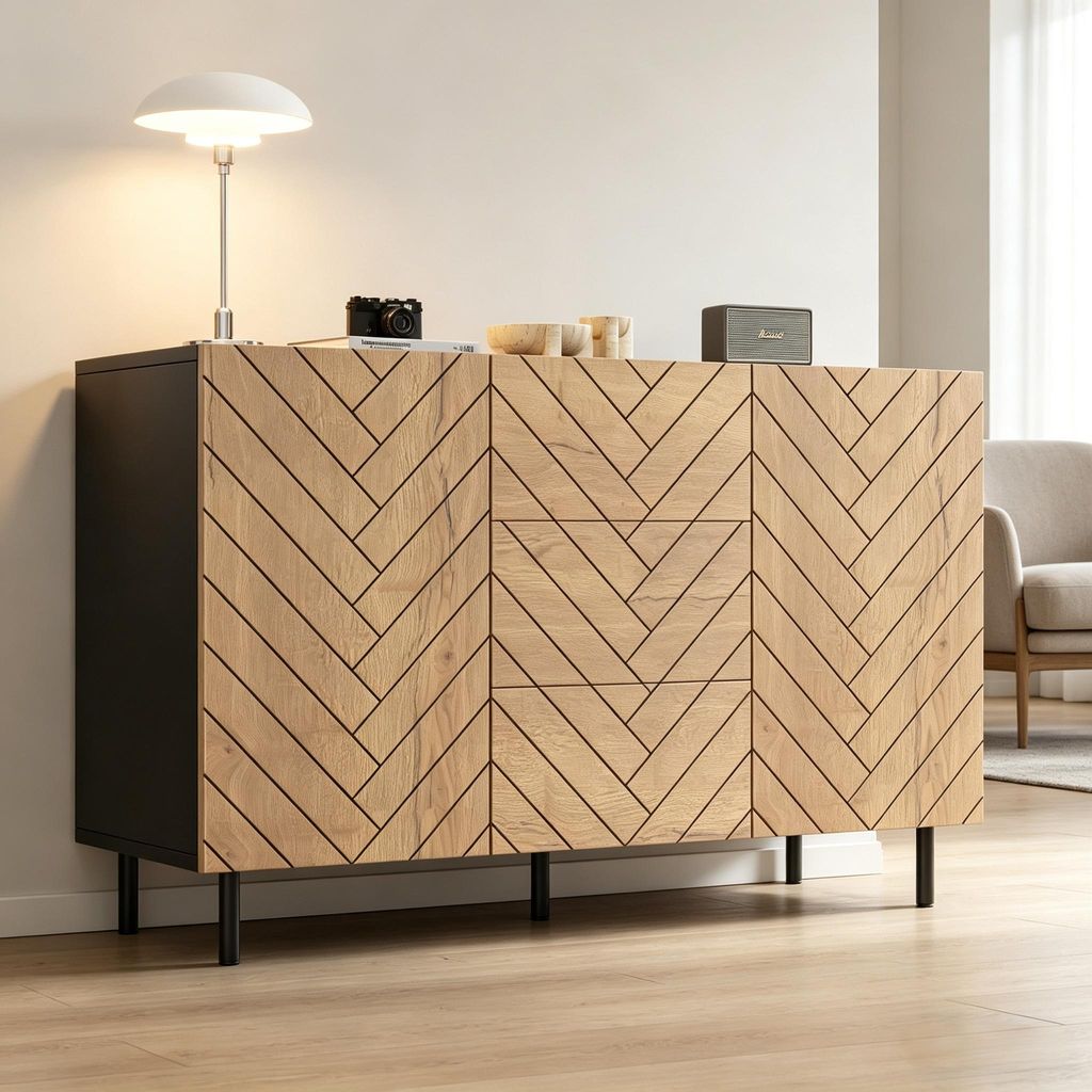 Credenza Merax con 3 cassetti e 2 ante, mobile da salotto Immagine del prodotto 