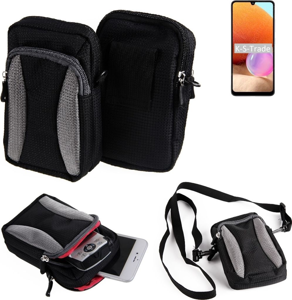 K-S-Trade Holster Schutz Hülle kompatibel mit Samsung Galaxy A32 Handy Hülle Gürteltasche Umhängetasche mit Zusatzfach schwarz