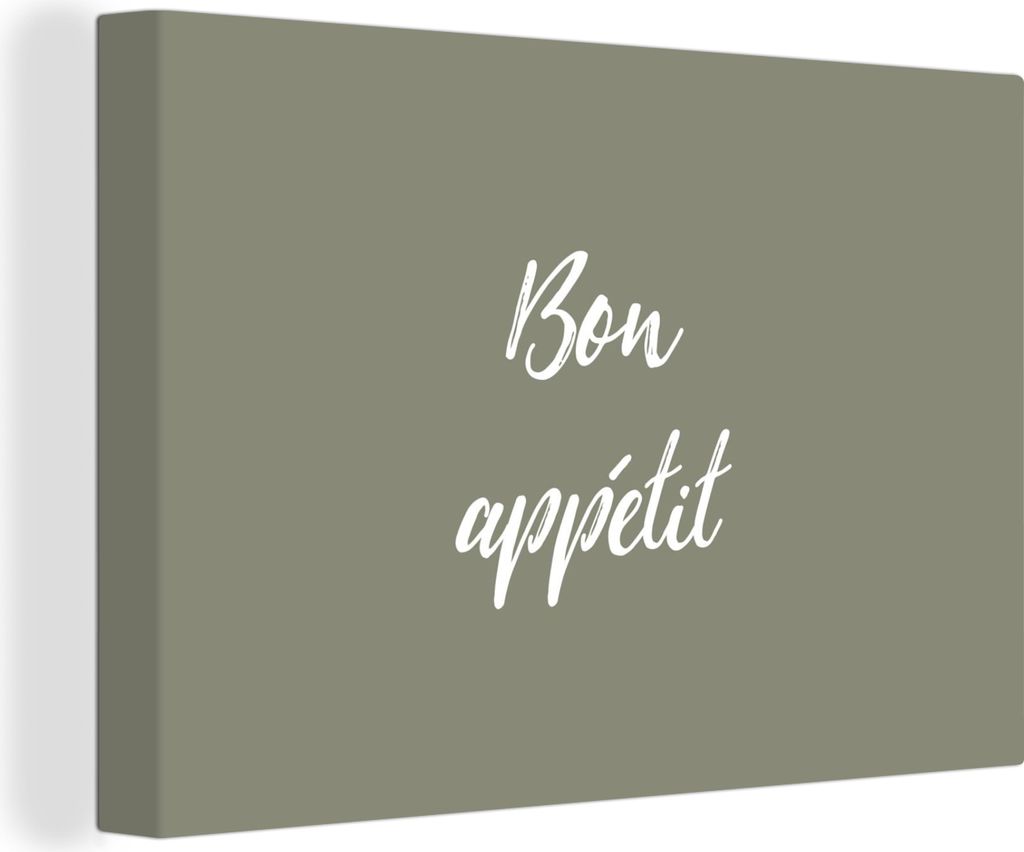 OneMillionCanvasses - Leinwandbilder - 140x90 cm, Zitat - Guten Appetit - Sprichwörter - Olivgrün, Wandbilder Kunstdruck Wanddekoration - Foto ...