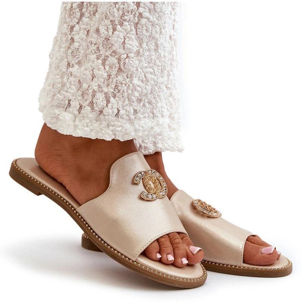 Elegante Damen Hausschuhe Glänzend Mit Verzierung S.Barski KV27-050 Gold 37