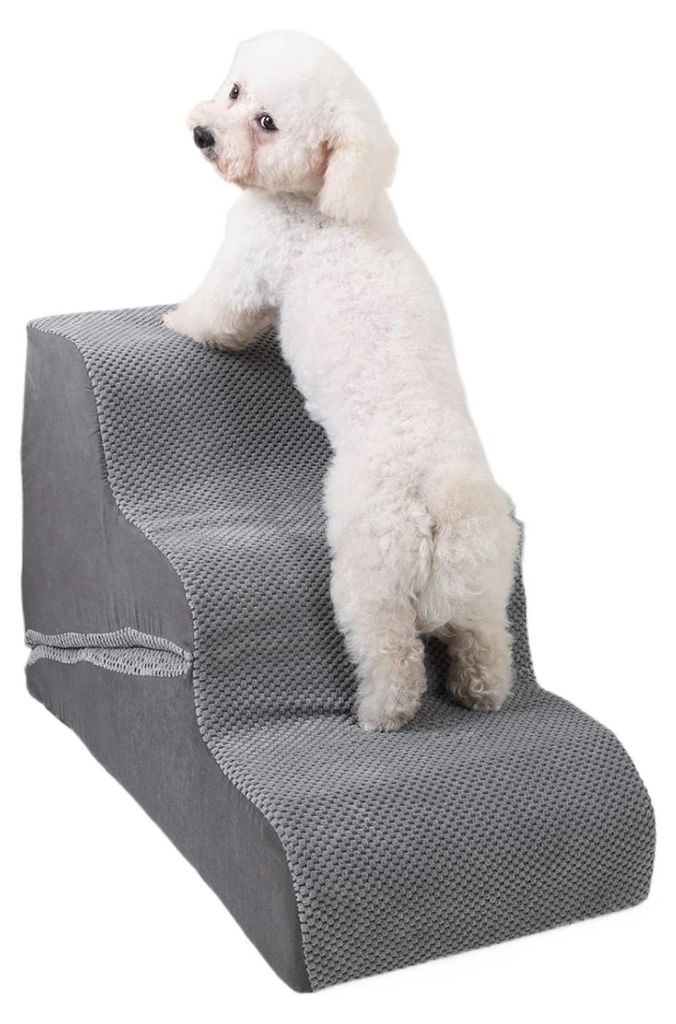 Faltbare Haustier-Rampe mit Treppenfunktion, rutschfeste Hundetreppe für kleine und mittelgroße Hunde/Katzen, abnehmbarer waschbarer Bezug,Grey