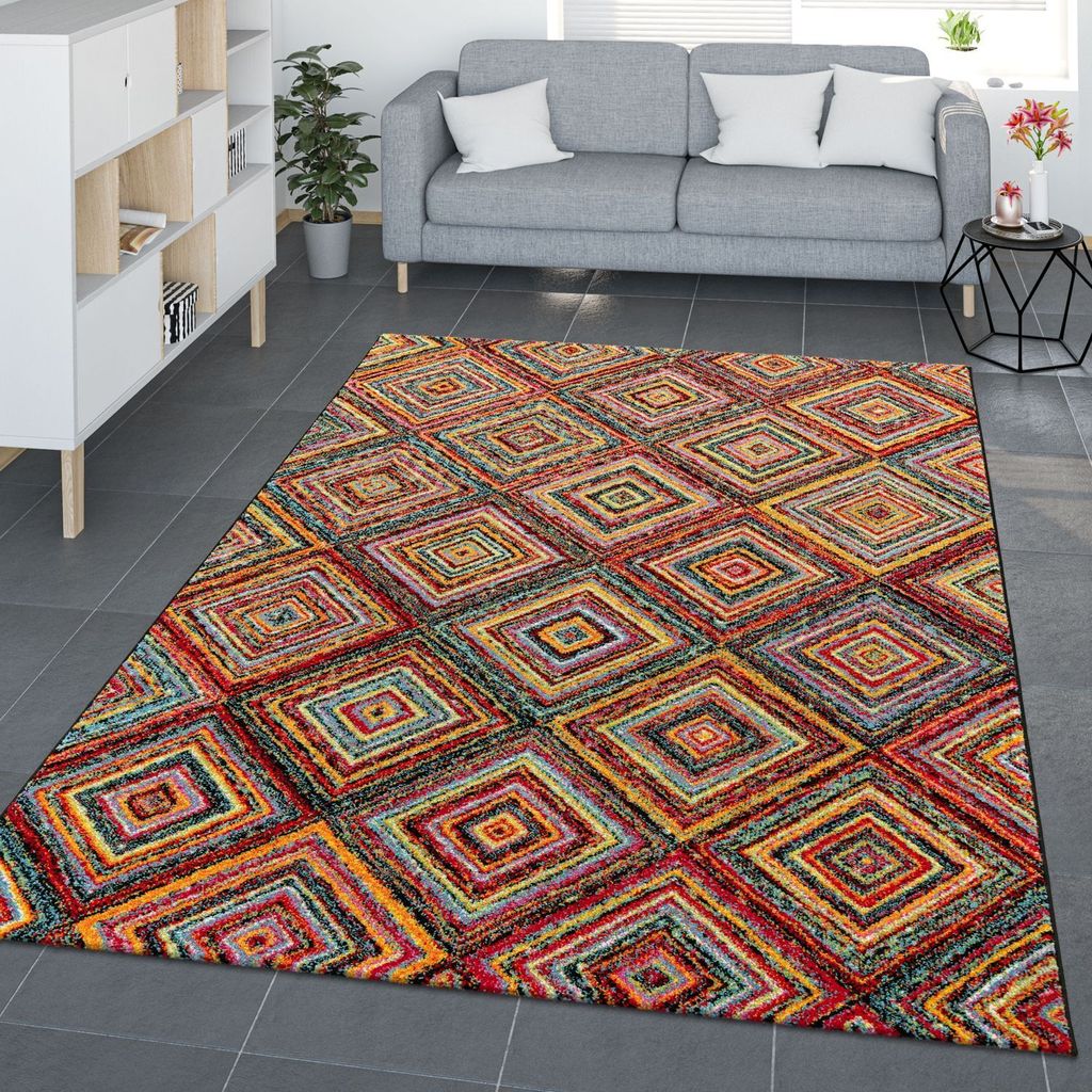 TT Home Wohnzimmer Teppich Esszimmer Kurzflor Moderne Deko Geometrische Rauten Optik Meliertes Muster Ethno Style Größe 120x170 cm