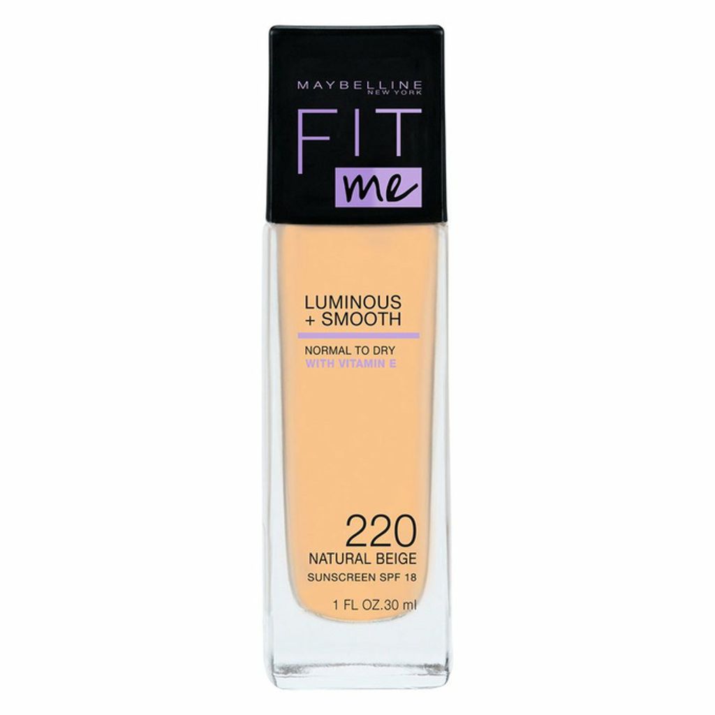 A product shot of a Maybelline Fit Me! Luminous + Smooth Foundation bottle.