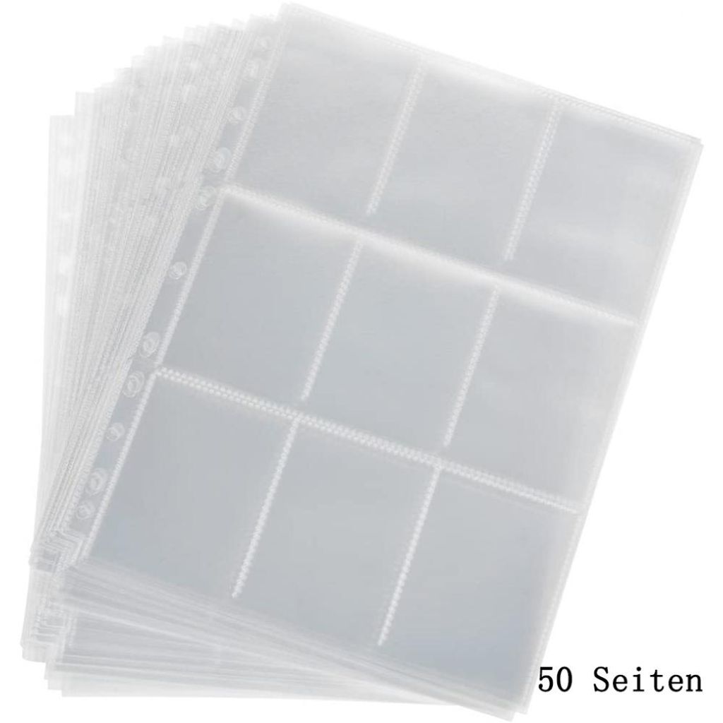 450 Fächer für Sammelkarten, 50 Seiten pro 9-Fächer-Sammelmappe, neutral, transparent, Zubehör für Sammelkarten