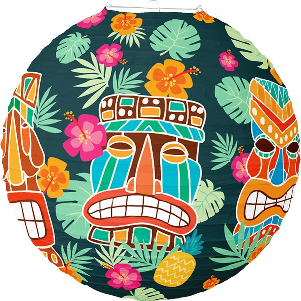 Runde Tiki-Laterne aus Papier, Luau, tropische Hängelaterne, Dekoration, Hawaii-Partyzubehör für Sommer, Strand, Dschungel-Party-Dekor
